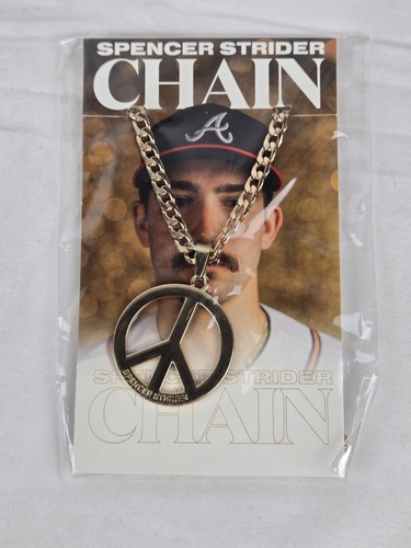 New 2023 Atlanta Braves Spencer Strider Peace Sign Chain Necklace 7/18/23 SGA - Picture 1 of 5