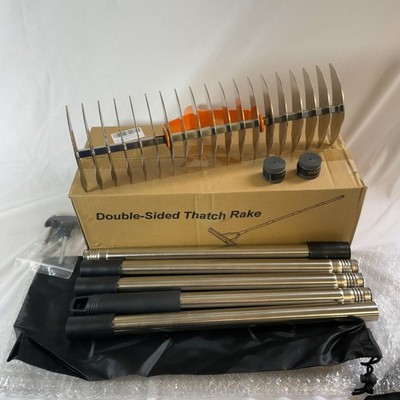 Double-Sided Thatch Rake 6.4ft Adjustable Stainless Handle