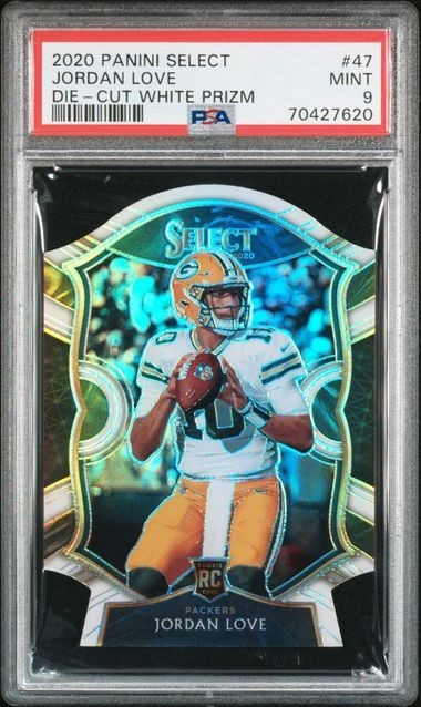 2020 Panini Select Jordan Love # 47 Concourse Die Cut White Prizm PSA 9