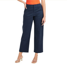 A New Day Pants Women High-Rise Fly Button Zipper Straight Ankle Chino Navy