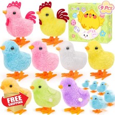 SevenQ 9Pcs Wind Up Jumping Plush Chicks Easter Basket Toys