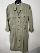 Stuart Allan 12 Khaki Shirt Dress Button Down 3/4 Sleeves Pockets 4