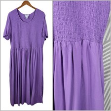 Easy Essentials Plus Size 2X Shirred Stretch Shirt Dress Midi Long Purple Pocket
