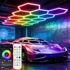 14 Hexagon LED Lighting Detailing Garage RGB Workshop Retail Car Showroom APP