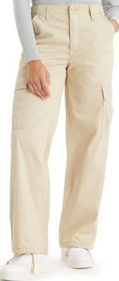 Levi's Women's Beige Loose Cotton Twill Cargo Pants Adjustable Hem Pockets