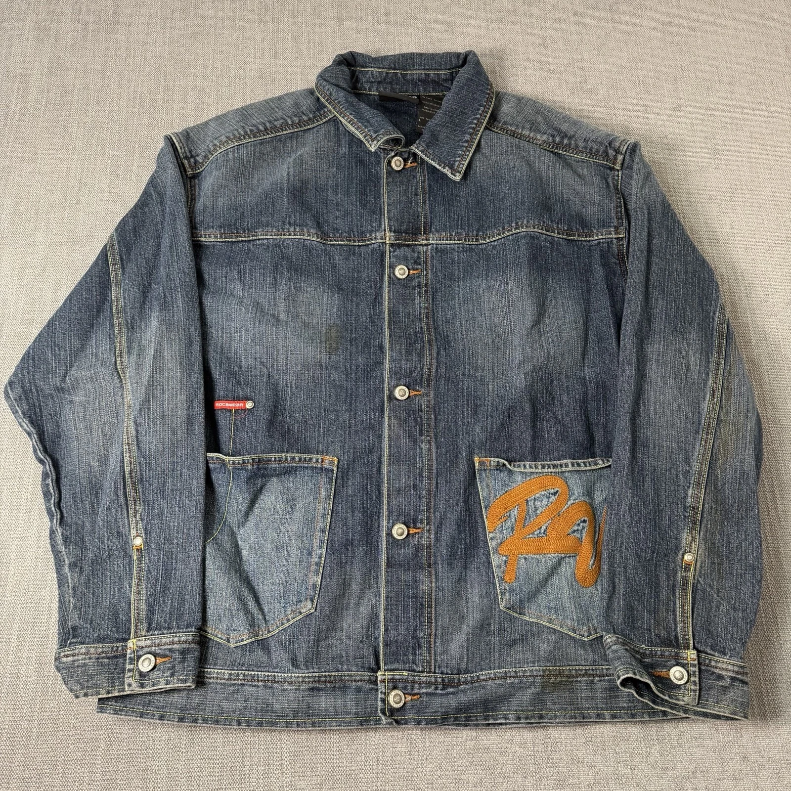 Vintage Y2K Rocawear Denim Jacket Baggy Hip Hop Mens Large Oversized