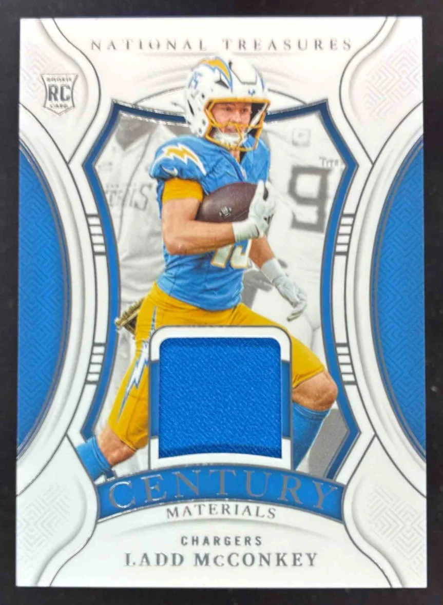 2024 Panini National Treasures Century Materials #CM-LMY Ladd McConkey RC /99