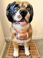 Vintage 1970s St Bernard Ceramic Dog Figure Ornament Large Approx 69cm Tall Rare