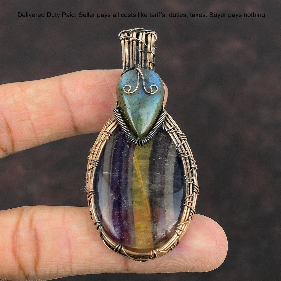 Oferta Black Friday Cobre Ovalado Multi Fluorita Piedra Labradorita Colgante Joyería Foto 4 de 4