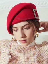 Wool Felt Beret Fascinator Hat For Women Tea Party Wedding Pillbox Hat W/ Bow ML