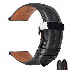 20 22 24mm Luxury Leather Watch Band Stainless Steel Butterfly Buckle Soft Strap