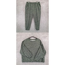Secret Treasures Pajama Set Women XL 16-18 Green Leopard Print Cozy Lounge