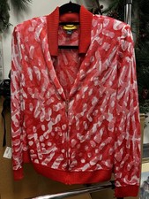 St. John Year Round Knit Sweater Animal Print Solid Collar Bright Red Happy Item