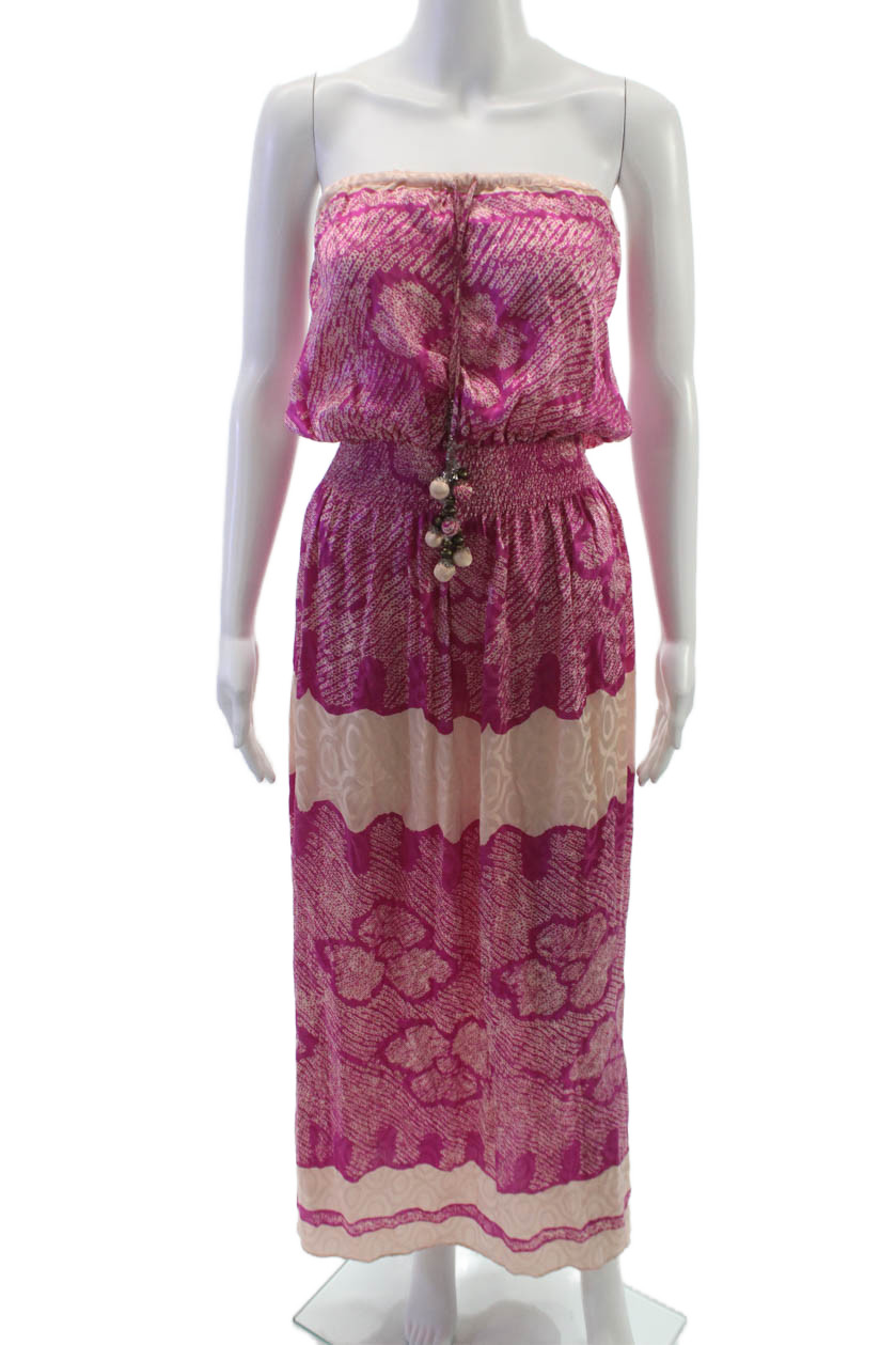 Calypso Saint Barth Women Pink Silk Floral Strapless Maxi Dress Size SFree Shipping in US $100+ Orders | $6.95 Orders Below