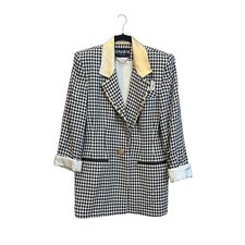Criscione NY Vintage 80's Blazer Black White Houndstooth Gold Metallic Accenyt L