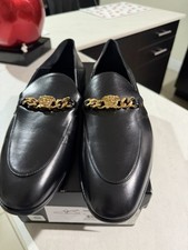 Versace Men's Black Leather Loafer Dress Shoes Gold Chain Accent Size 44