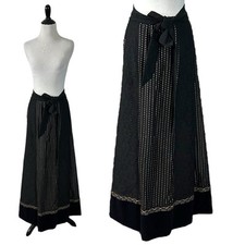 Vintage 70s Witchy Goth Tumbleweeds Maxi Skirt Black Lace Velveteen Medium