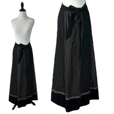 Vintage 70s Witchy Goth Tumbleweeds Maxi Skirt Black Lace Velveteen Medium