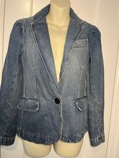 Marc Jacobs Women's Blue Denim Blazer Jacket, Single Button Front Pockets Size 6