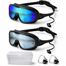 2 Pack Adult Swim Goggles, Wide View Anti-Fog UV Protection Swimming Goggles