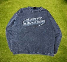 Y2K Harley Davidson Sweatshirt Size Large/XL Logo Biker Stone Wash 00s Flames