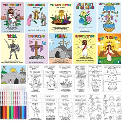Motiskyy 30 Sets Easter Story Coloring Cards Christian Holy week Coloring Cra...