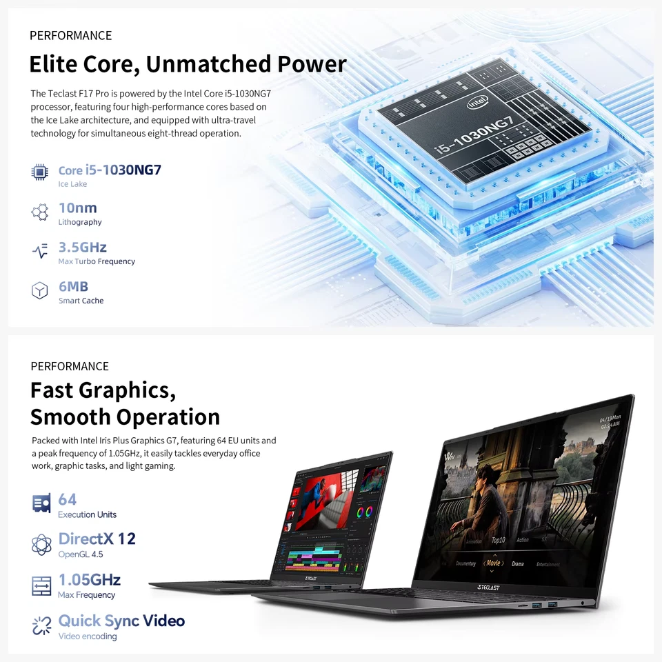 Teclast F17Pro 17,3" Laptop Intel I5-1030Ng7 16 GB Di RAM 512 GB SSD Windows 11  - Immagine 3 di 4