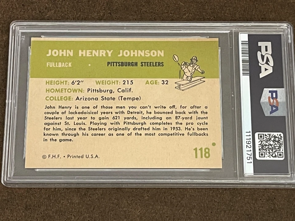 1961 Fleer Football - #118 John Henry Johnson Steelers NM PSA 7 (Set Break) - Image 4 of 4