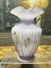 FENTON "WISTERIA" LAVENDER OVERLAY VASE Signed, Hand Painted F142