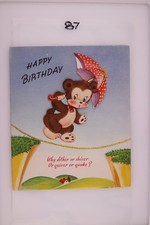 Vintage Birthday Card Bear Umbrella Tightrope Comics On Parade Used