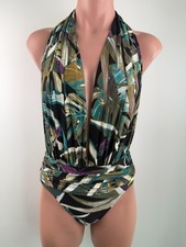 Vince Camuto Halter Plunge Neck One Piece Floral Swimsuit Multicolor Size 4 NWOT