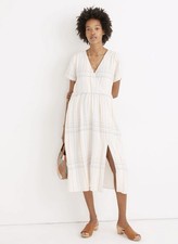 Madewell Clara Linen blend midi dress in plaid pastel- Medium