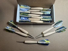Darts #1 Peacock Camo Turkey Feather Wooden Barrel 12pc Box-Steel Tip