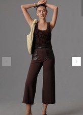 Anthropologie 27 Maeve The Colette Cropped Wide Leg Faux Leather Pockets Brown 