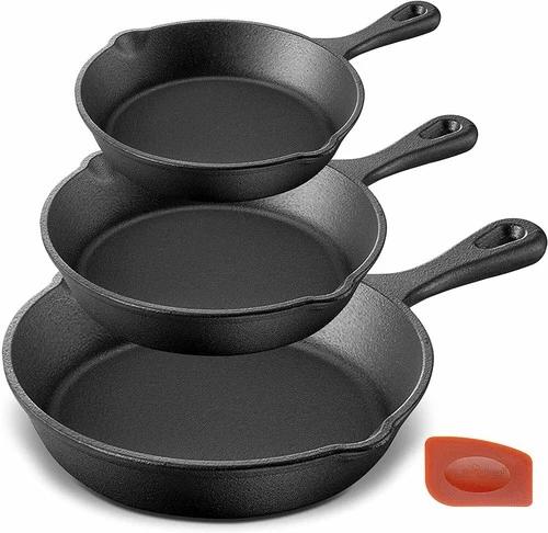 NutriChef 3-Piece Pre-Seasoned Cast Iron Skillet Set 6/8/10in Nonstick