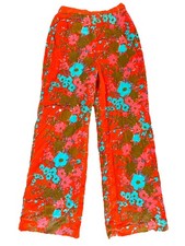Vintage 1960s 1970s Floral Velvet Wide Pants High Rise Bell Bottoms Mod Hippie