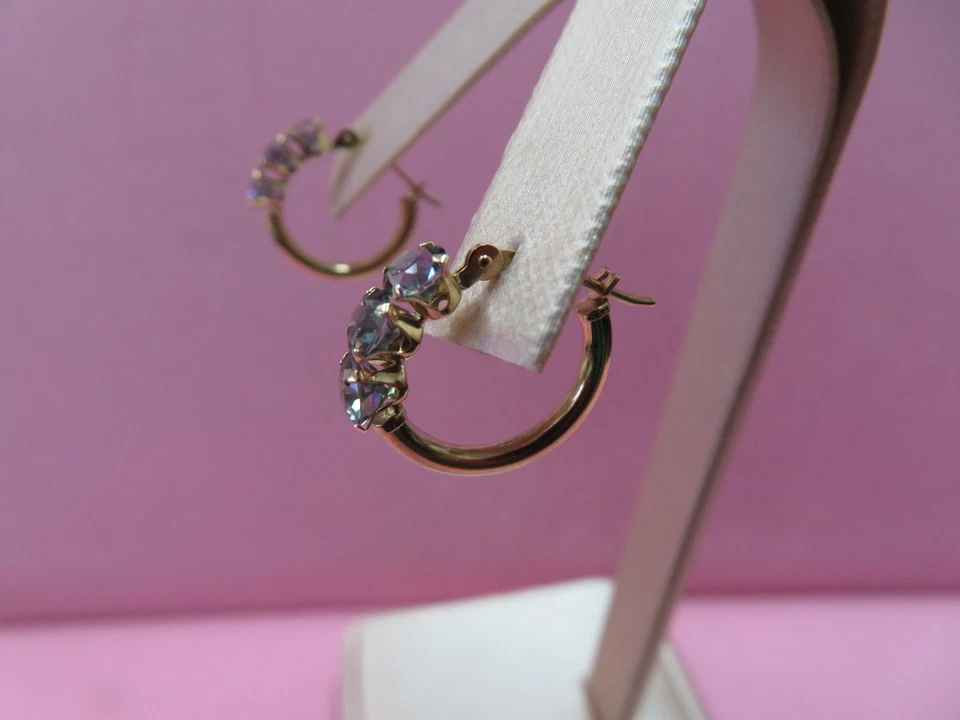 Brincos de argola de ouro amarelo puro 14k topázio místico 1,17 gramas - Imagem 2 de 4