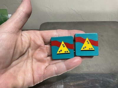 Vintage 80 s Hallmark Geometric Shapes Earrings Teal Red Yellow Purple