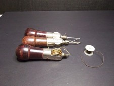 Vintage lot of 3 Leather Sewing Awls and extra Spool