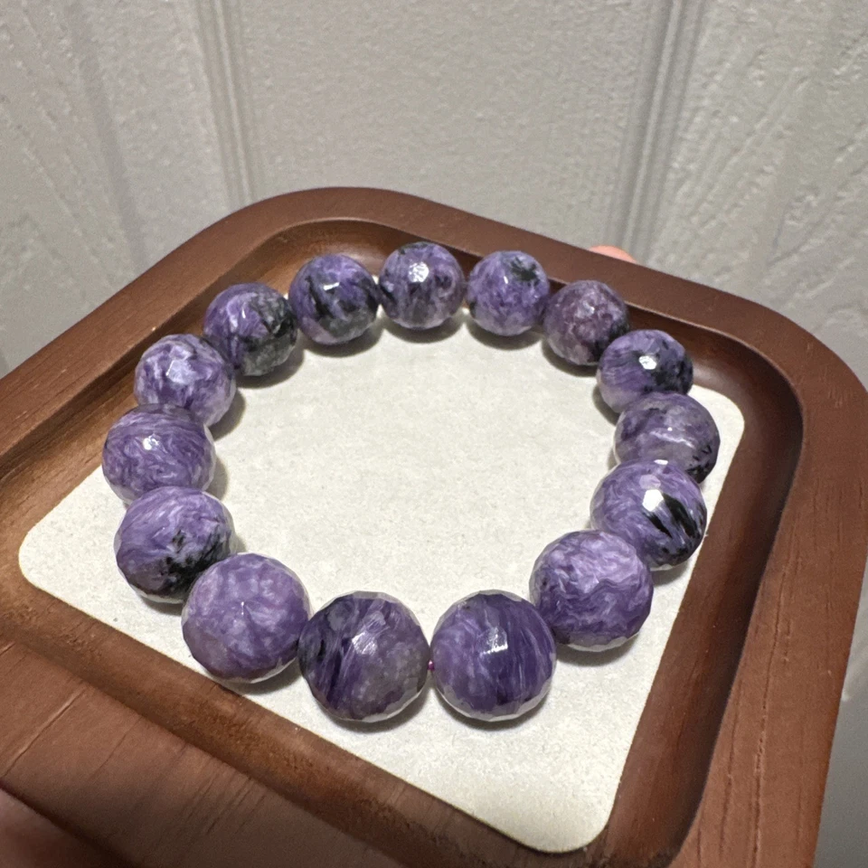 PULSERA DE LUJO FACETADA DE PIEDRAS PRECIOSAS NATURALES CHAROITE Foto 3 de 4