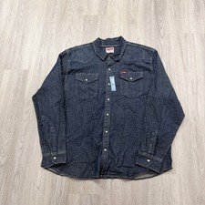 Wrangler Denim Pearl Snap Western Long Sleeve Shirt Large Blue Slim Fit NEW NWT