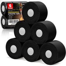 Professional 6 Pack Black Athletic Sports Tape - 1.5 Inch  27 Feet Per Roll