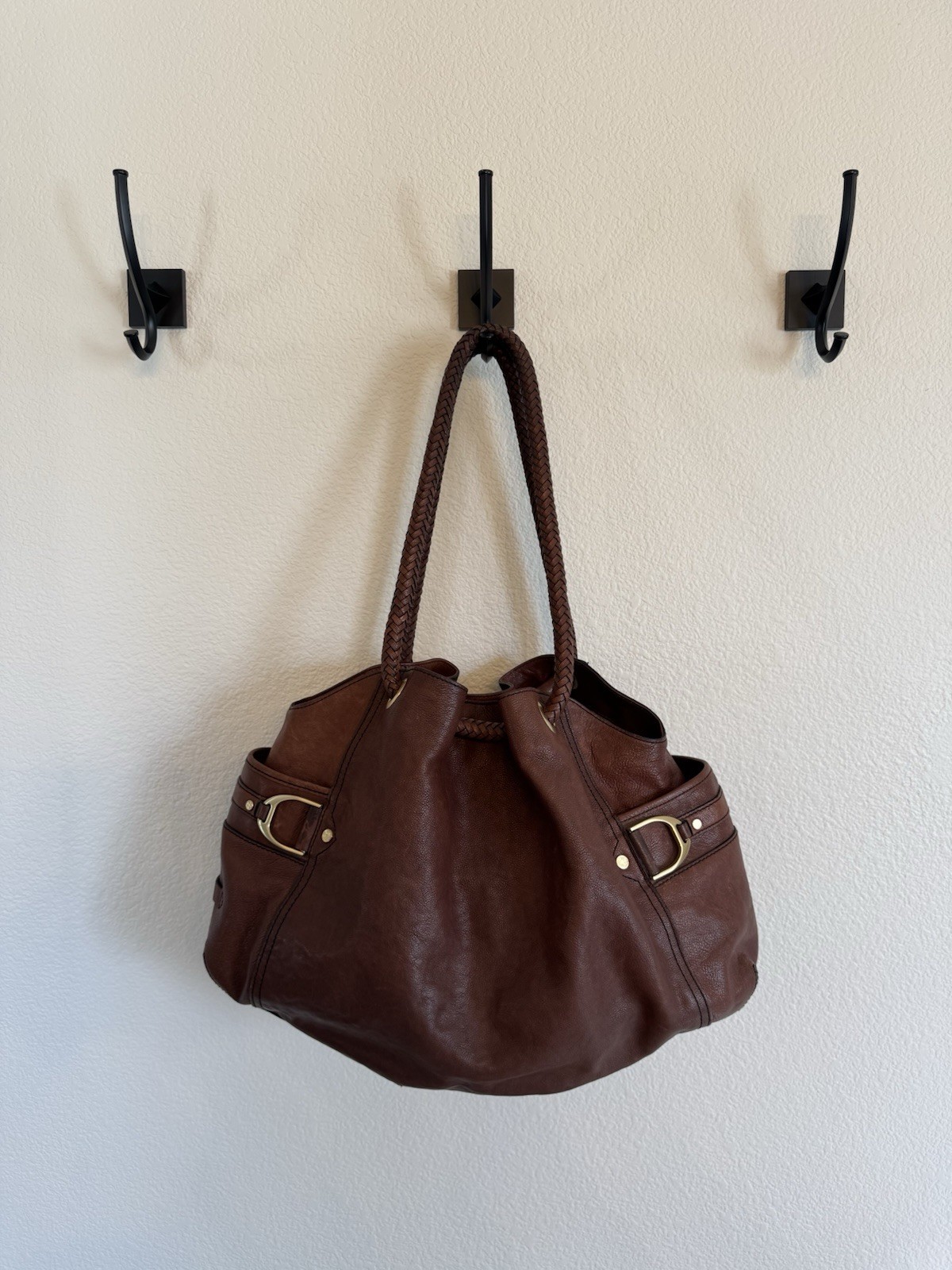 Cole Haan Dark Brown Purse Shoulder bag, Woven handles, Great Condition!