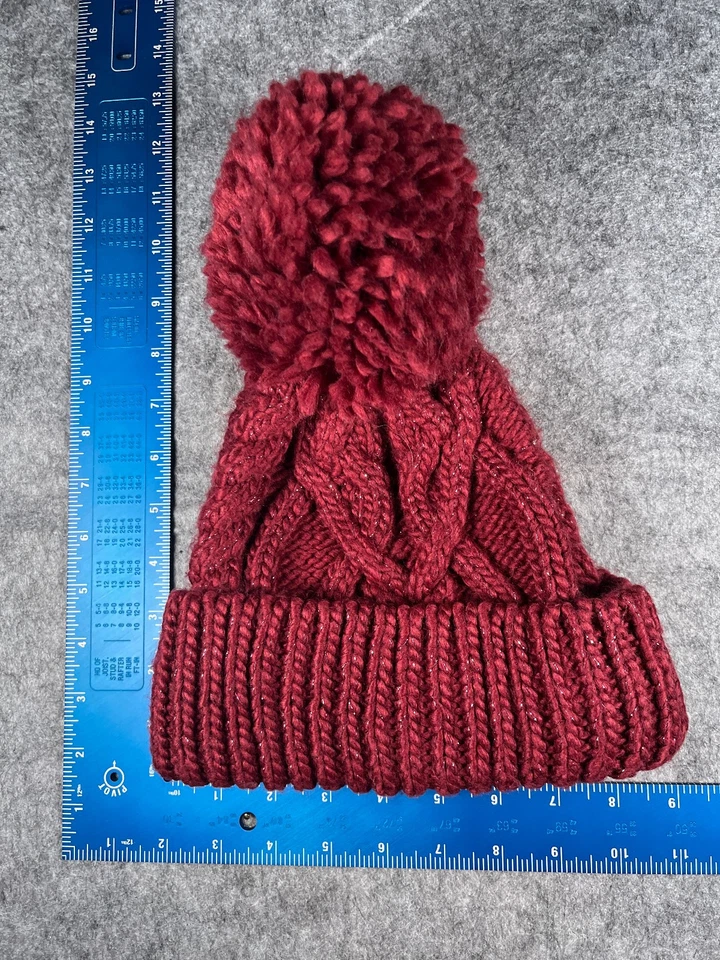 Berkshire моды Beanie Toque женщин один размер красный трикотаж акриловая смесь блестящий помпон - Изображение 4 из 4