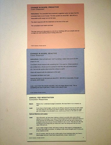 Arthur Andersen (Tax/Audit) Fee Negotiation Client Statement Cards