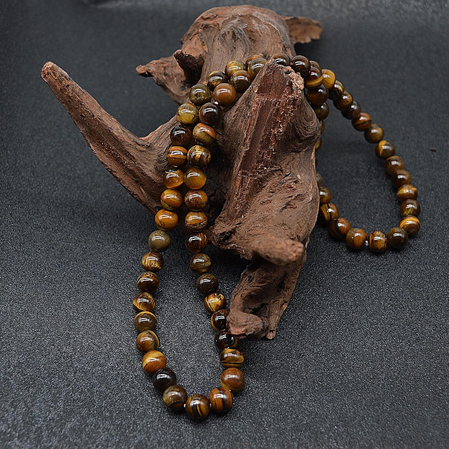 8MM Natural Tiger Eye Lava Stone Beaded Choker Necklace Genuine Gemstone Anxiety