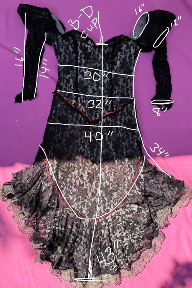 Vintage New Leaf By Samir Lace Saloon Girl Dress W/ Access Cosplay Costume Black - Image 3 of 4