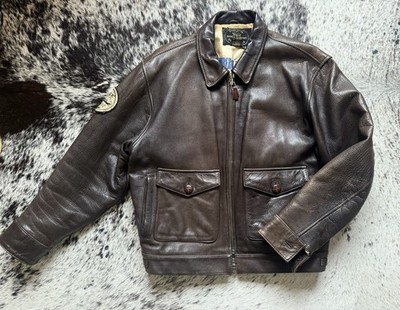 Mythische Lederjacke AVIREX A-2 Style Vintage 90s Lindbergh Transatlantikflug