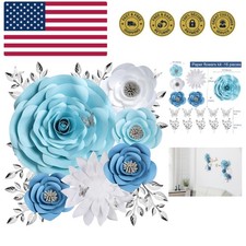 3D Blue Roses Artificial Flowers, Large Paper Flowers Decorations for Wall wi...
