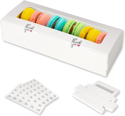 30 Pack Macaron Boxes Packaging for 5 to 7 Macarons with 60 Pcs Stickers for Hom